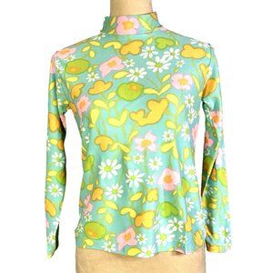 True Vtg DEADSTOCK Mid-century Mod 1960s Flower Power Acetate Turtleneck TOP L